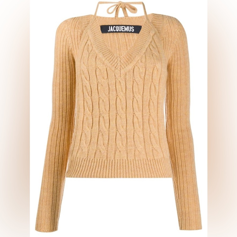 NWT Jacquemus Layered Cable-Knit Jumper V- Neck Merino Wool Sweater Size S